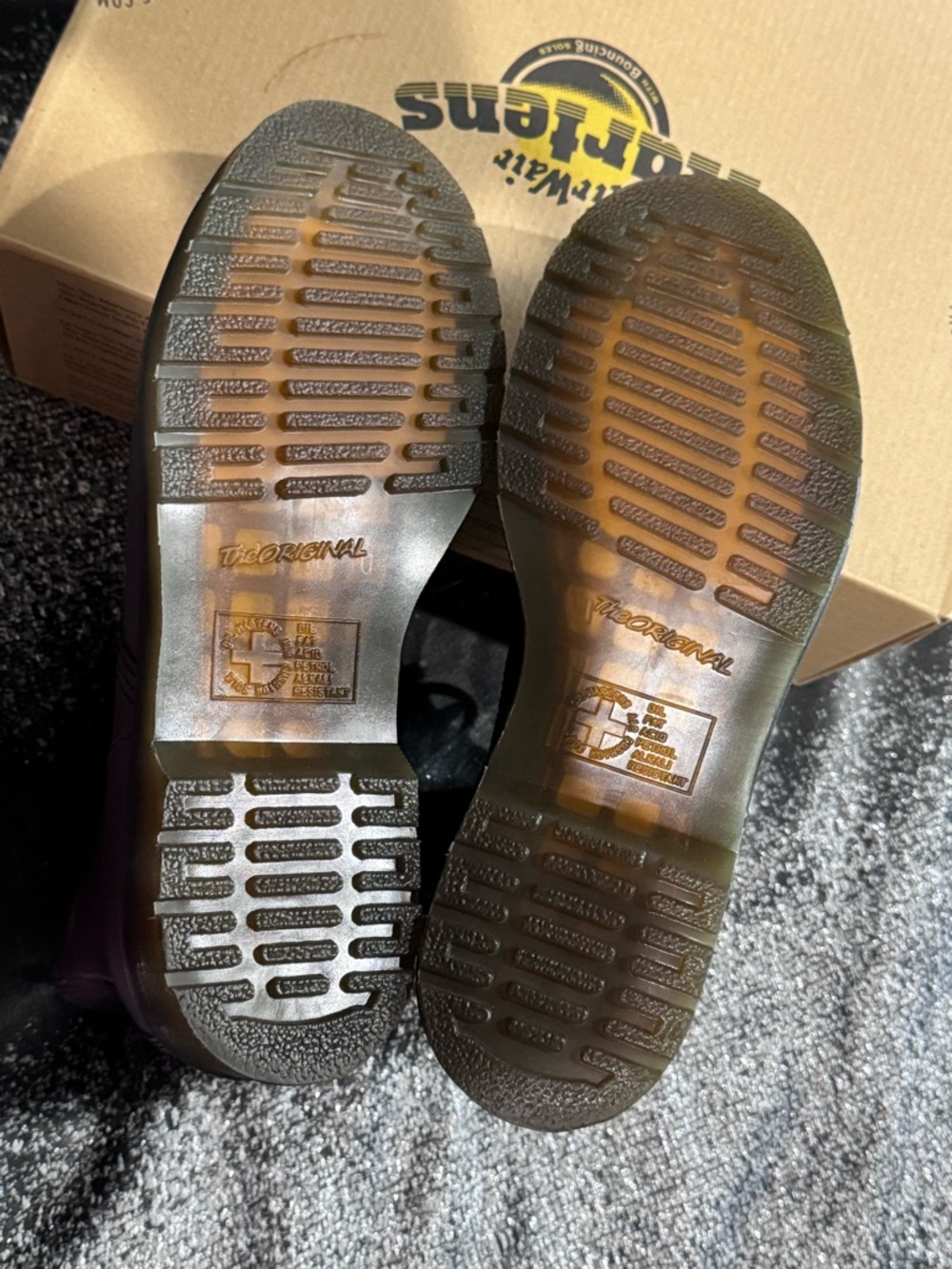 Dr. Martens Purple Leather 8-Eye Combat Boots with Yellow Stitching - Picture 4 of 5